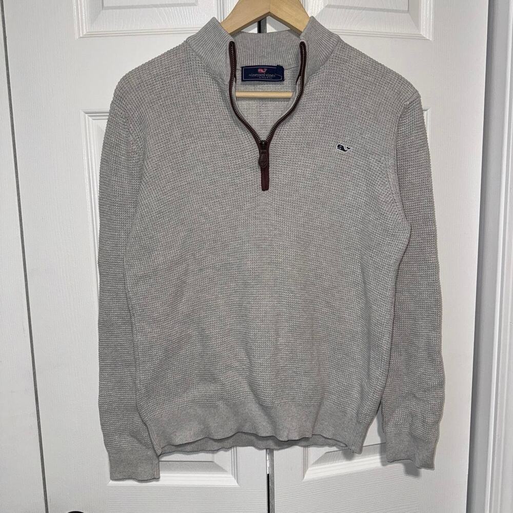 Vineyard Vines Waffle Knit Gray Quarter Zip Sweater size medium